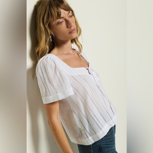 Nation LTD Women's NEW Vanity Ladder Stitch Inset Cotton Top White- Size Large - Picture 2 of 10